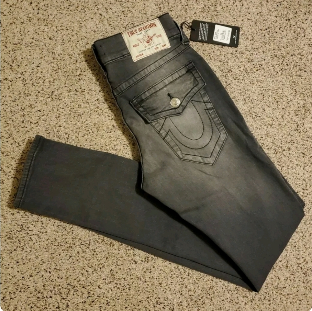 TRUE RELIGION Relaxed Skinny Fit Grey Wash Flap Pocket Mens Jeans - Picture 2 of 5